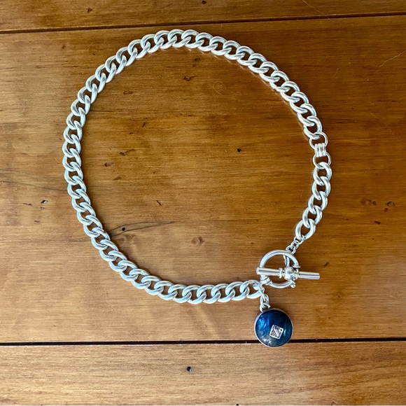 Ralph Lauren Heavy Sterling Silver Leather Toggle Necklace - Picture 1 of 12